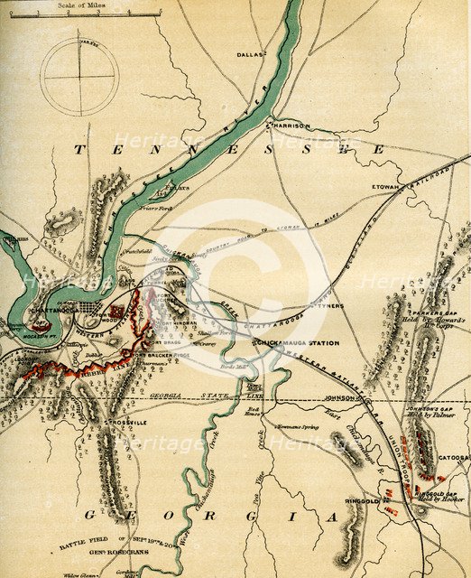 Map of Chattanooga and its defences, Tennessee, 1862-1867.Artist: Charles Sholl