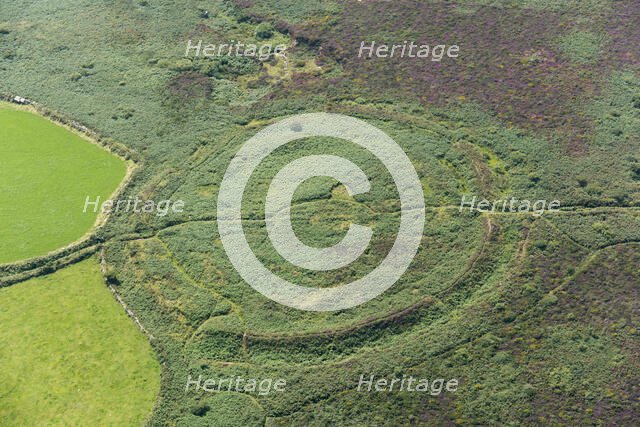 Caer Bran Iron Age multivallate hillfort earthwork, near Sancreed, Cornwall, 2016. Creator: Damian Grady.