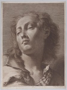 Head of a young man looking upwards; after Giovanni Battista Piazzetta, 1774. Creator: Teodoro Viero.
