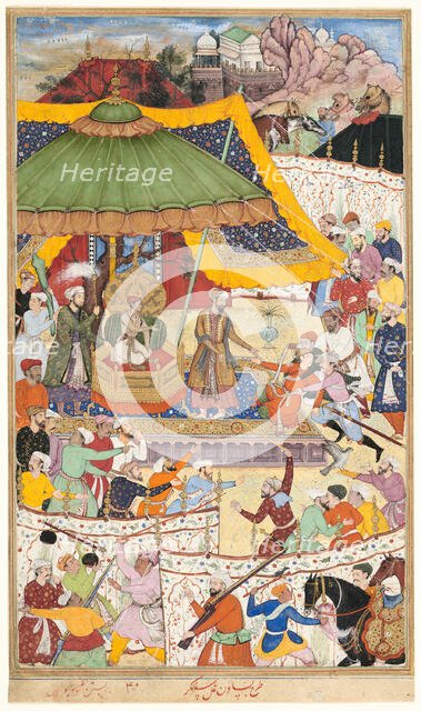 The Young Emperor Akbar Arrests the Insolent Shah Abu’l-Maali, page from a..., c1590/95. Creator: Unknown.