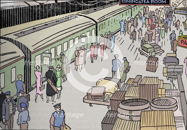 'An illusttration of a 1930s railway station', 1937. Artist: Unknown.