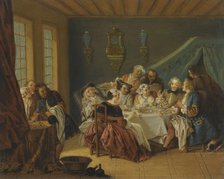 An Interior With Elegant Figures Dining, .