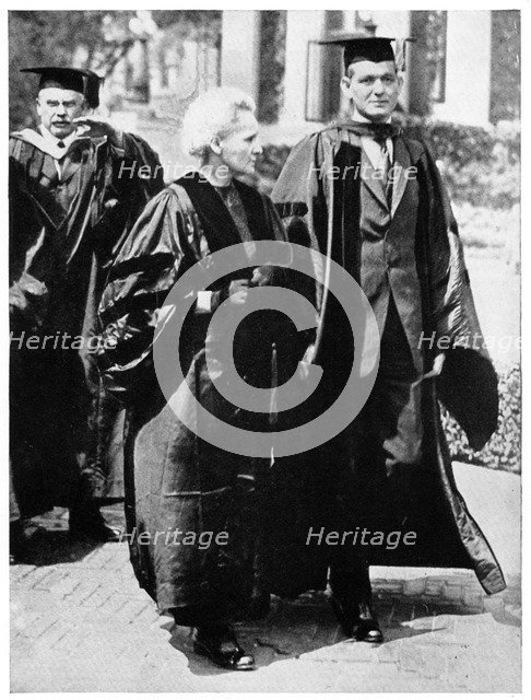 Marie Curie, Polish-born French physicist in 1921.  Artist: Anon