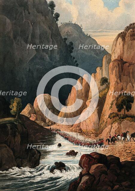 Cavalry marching through a mountain river, Afghanistan. Creator: Unknown.