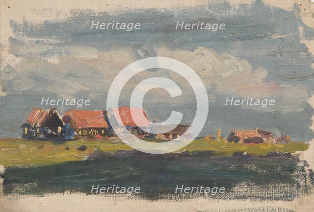 Study of Dutch red-roofed houses beside water, mid-late 1870s. Creator: George Clausen.