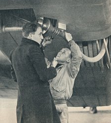 Method of refuelling aircraft devised by Sir Alan Cobham, c1936 (c1937). Artist: Unknown.