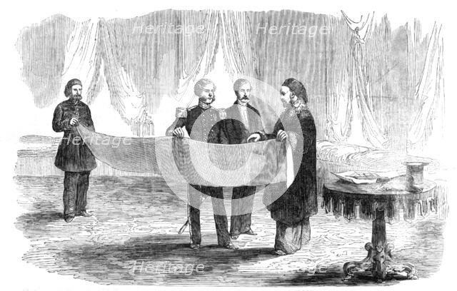 Lieutenant Montagu O'Reilly explaining his Sketch of Sebastopol to the Sultan, 1854. Creator: Unknown.