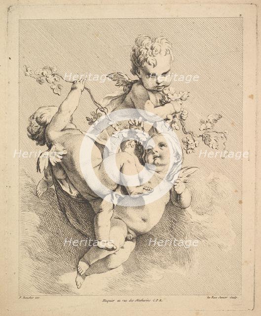 Three Cupids Playing with Vine Branches. Creator: Louis Felix de la Rue.