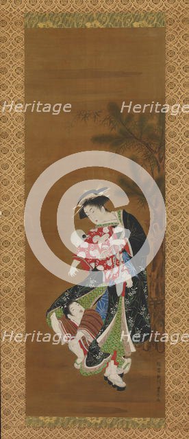 Mother and Children at the New Year, 18th century. Creator: Utagawa Toyoharu.