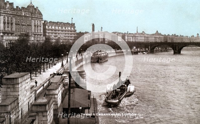 The Thames Embankment, London, early 20th century. Artist: Unknown