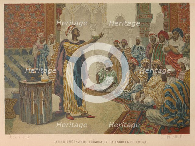 Geber teaching chemistry at the School of Edessa, 1879. Creator: Planella y Rodríguez, Juan (1849-1910).