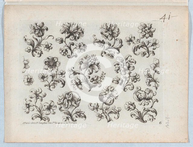 Series of Small Flower Motifs, Plate 6, ca. 1670-85., ca. 1670-85. Creator: Paul Androuet Du Cerceau.