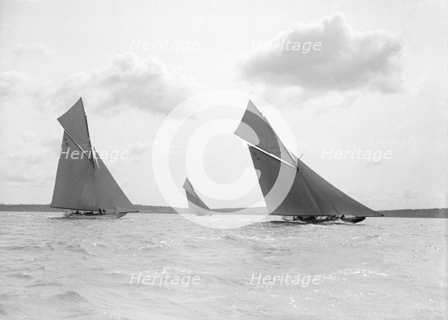 The 15-metre 'Vanity', 'The Lady Anne', & 'Ostara' sailing close-hauled, 1914. Creator: Kirk & Sons of Cowes.