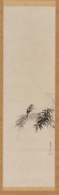 Bird on a bamboo branch, Edo period, 17th century. Creator: Kanô Tan'yû.