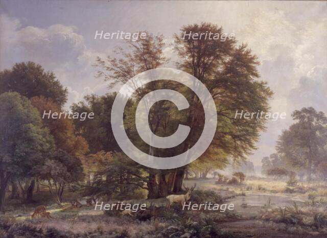 Autumn morning in the Jægersborg deer park, 1866. Creator: Carl Frederik Aagaard.
