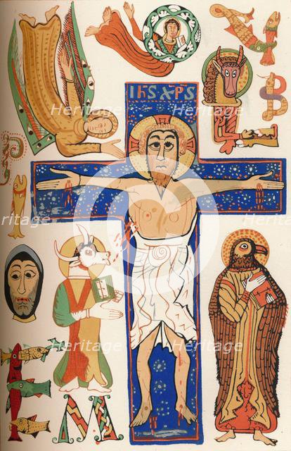 Crucifixion with decorated letters, c790 AD, (1849). Creator: Walter.