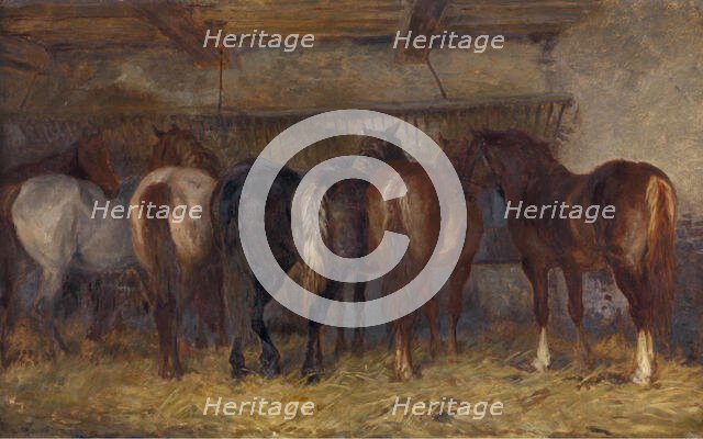 Horses in Stable, mid-19th century. Creator: Charles Philogène Tschaggeny.