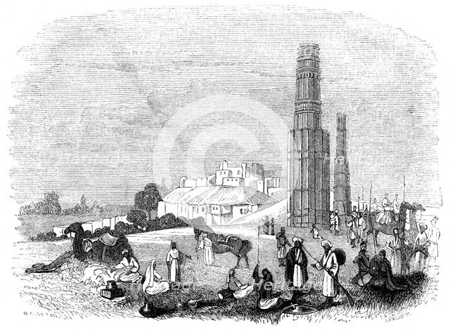 'Fortress of Ghazni, with the two Minars, India', 1847. Artist: Kirchner