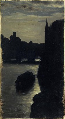 Banks of the Seine, near the courthouse, at night, c1870. Creator: Charles-Emile Cuisin.