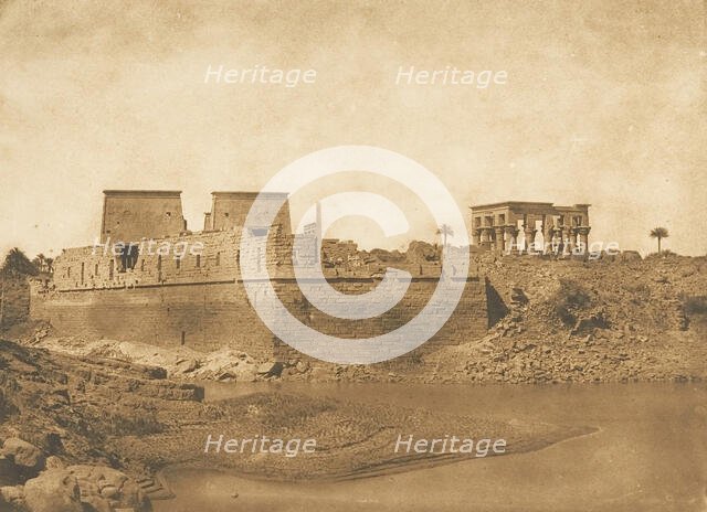 Vue générale de l'ile de Philae, prise de la pointe Sud de l'ile de Begueh, 1849-50. Creator: Maxime du Camp.