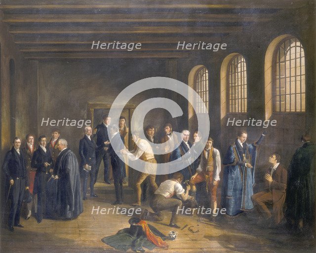 '...Newgate Prison on the Morning of the Execution of Henry Fauntleroy', 1828. Artist: W Thomson