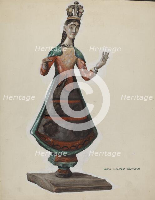 Large Painted Wooden Saint-Virgin Mary, c. 1937. Creator: Majel G. Claflin.