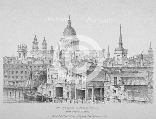 St Paul's Cathedral from Southwark Bridge, City of London, 1835. Artist: Anon