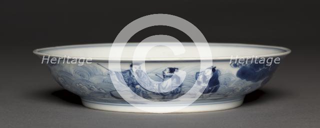 Dish with Laozi Riding a Water Buffalo (interior); Pavilion and Immortals in Rocky Landscape..., 172 Creator: Unknown.