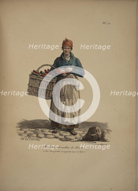 Women's Shoes seller. From the Series "Cris de Paris" (The Cries of Paris), 1815. Creator: Vernet, Carle (1758-1836).