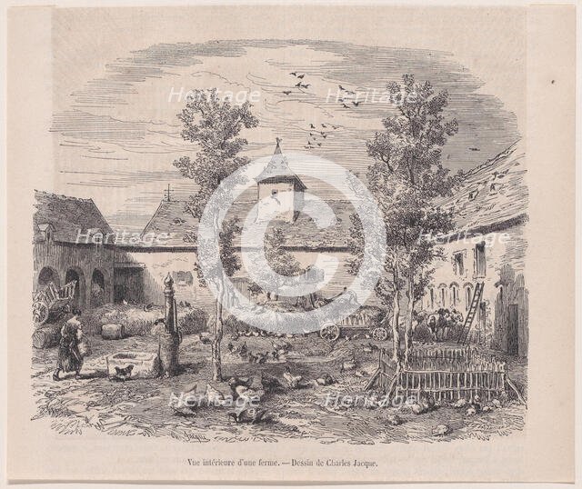Interior View of a Farm, from "Le Magasin Pittoresque", ca. 1852. Creator: Charles Tamisier.
