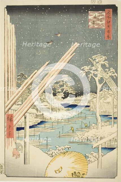 Lumberyards at Fukagawa (Fukagawa kiba), from the series "One Hundred Famous...", 1856. Creator: Ando Hiroshige.