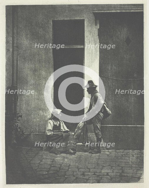 Pifferaro debout et paysanne Italienne assise,...21 Quai Bourbon, c. 1855, printed 1982. Creator: Charles Nègre.