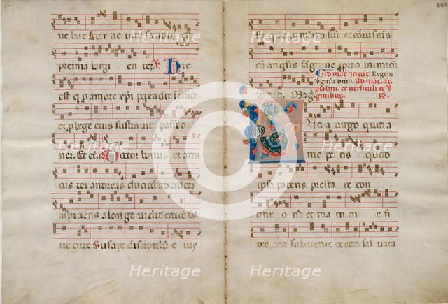 Bifolium with Initial L, from an Antiphonary, 14th century (?). Creator: Unknown.