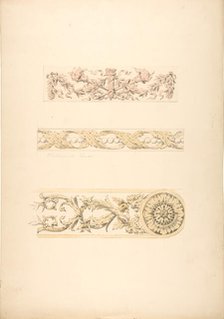 Three ornamental motifs in rococo style, 1889. Creators: Jules-Edmond-Charles Lachaise, Eugène-Pierre Gourdet.
