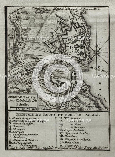 Seven Years War (1756-1763): Map of capture of Belle Isle (June 1761), 1765. Creator: Jean de Beaurain.