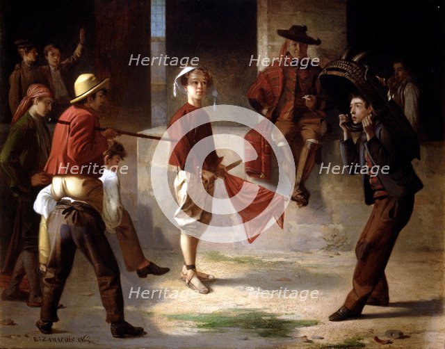  'Playing the bull', Oil, 1863.