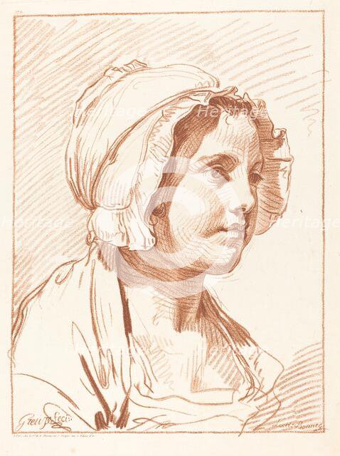 Head of a Young Woman Wearing a Cap, before 1764. Creator: Louis Marin Bonnet.