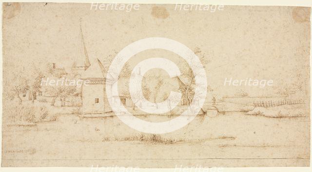 Landscape with a Moated Village, 1559-1561. Creator: Master of the Small Landscapes (Flemish).