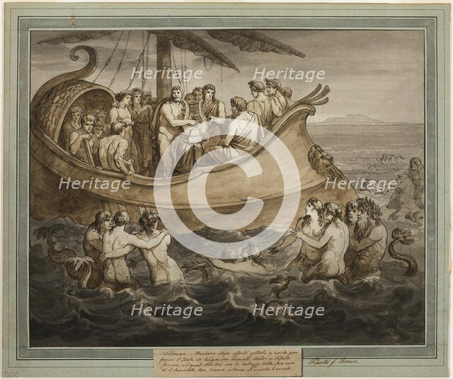 Telemachus and Mentor in a Galley after Fleeing the Island of Calypso, from The..., Book 8, 1808. Creator: Bartolomeo Pinelli.