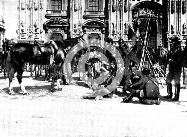 The Riots in Italy: street scenes in Milan - Cavalry before the Duomo, 1898. Creator: Unknown.