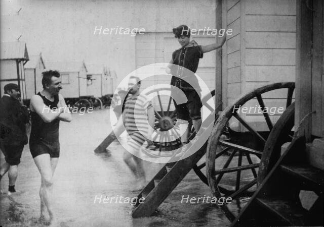 Bather posing for photo - Ostend, 1913. Creator: Bain News Service.