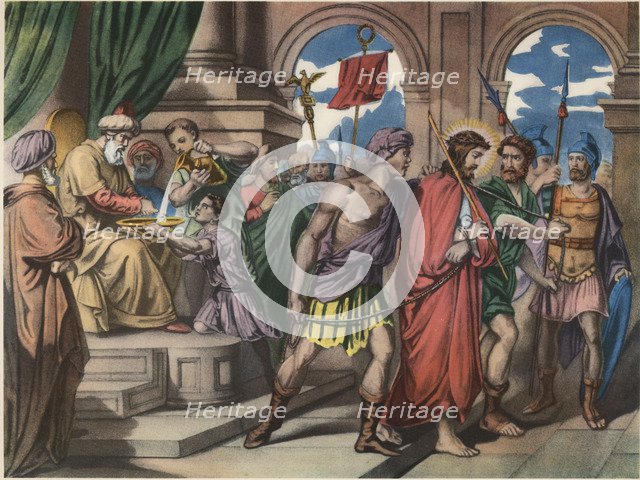 Stations of the Cross. First station. Jesus condemned to death. Drawing by Pascual. Barsal Editio…