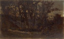 Untitled (forest scene, fallen tree in foreground and house in background), 1873. Creator: Edward Mitchell Bannister.