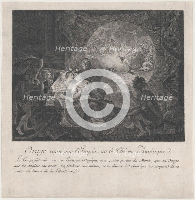 Orage causé par l'Impôt sur le Thé en Amérique, ca. 1775., ca. 1775. Creator: Anon.