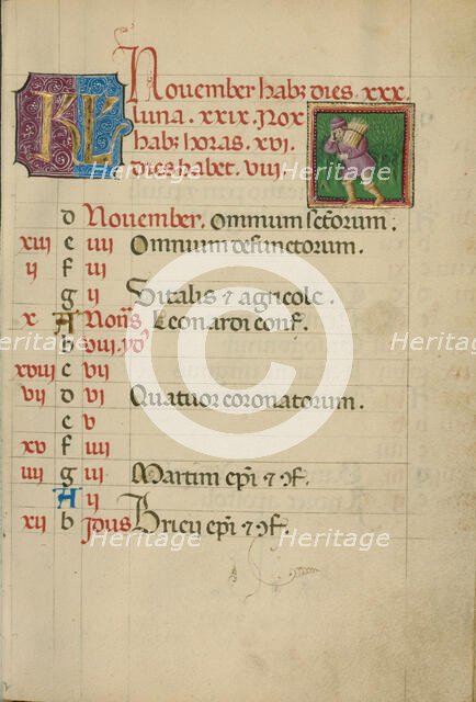 November Calendar Page; Gathering Wood; Book of Hours, about 1460. Creator: Unknown.