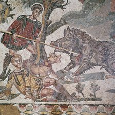 Detail of a Roman floor mosaic showing a boar hunt, 3rd century. Artist: Unknown