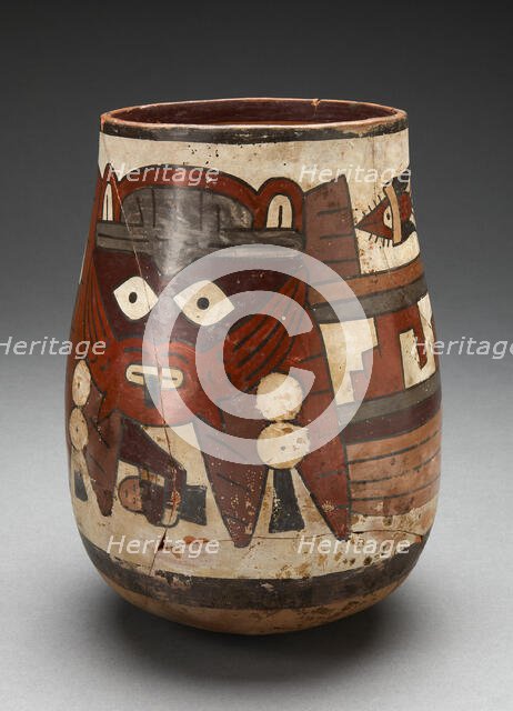 Rounded Beaker Depicting Masked Figure Holding Decapitated Head, 180 B.C./A.D. 500. Creator: Unknown.