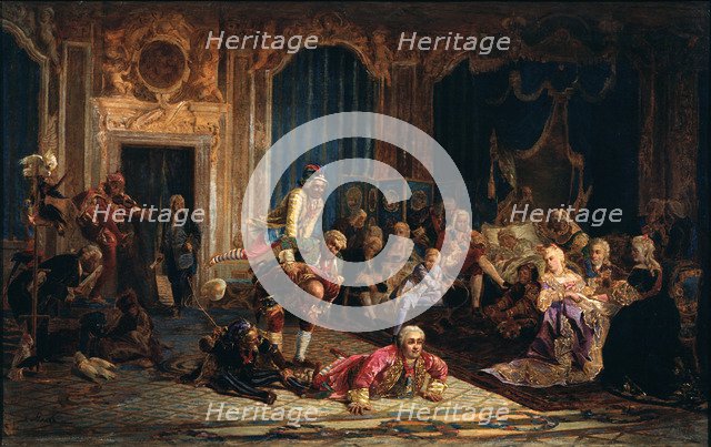 Jesters at the Court of Empress Anna Ioannovna, 1872. Artist: Jacobi, Valery Ivanovich (1834-1902)