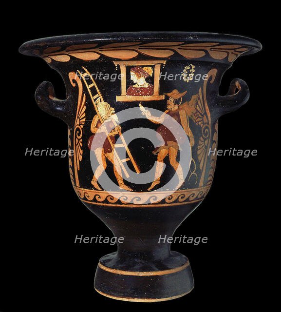 Krater from Paestum. Zeus woos Alcmene, assisted by Hermes, 350-340 B.c. Creator: Asteas, Vase painter from Paestum (active between 350 and 320 BC).