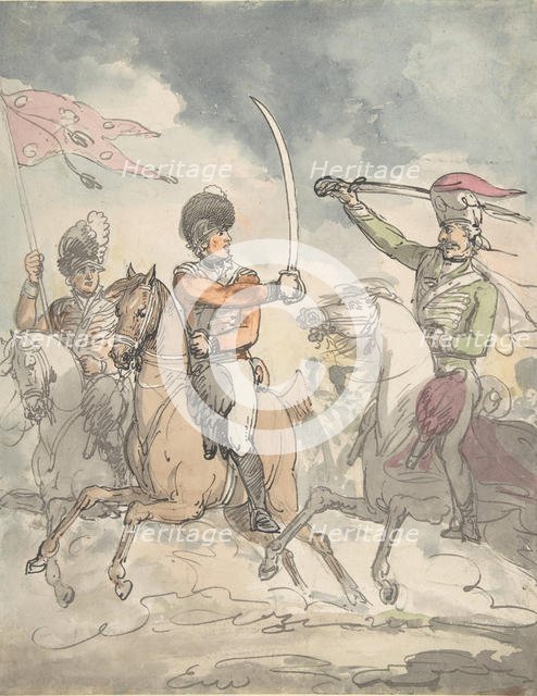 Unused study for a plate to "Hungarian and Highland Broadsword Exercise" Feb. 12, 1799, ca 1799. Creator: Attributed to Thomas Rowlandson.